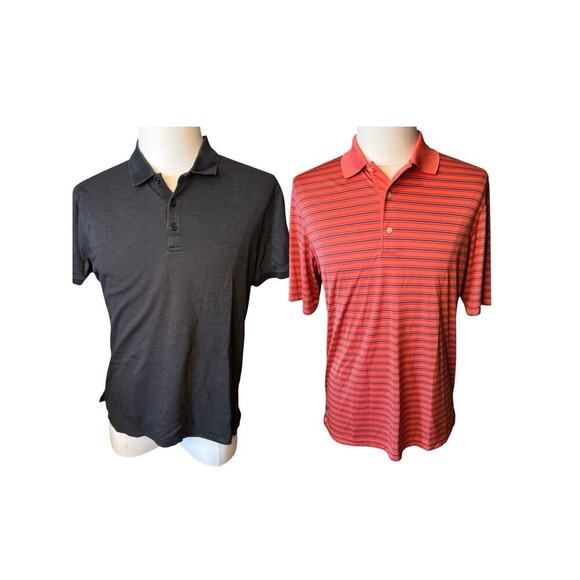 Two Golf Polo Shirts Men’s Large Black Orange Greg Norman Calvin Klein - Picture 1 of 13